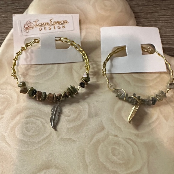 Lorena Espinoza Design Gold and Green Beaded Earrings - Picture 4 of 5